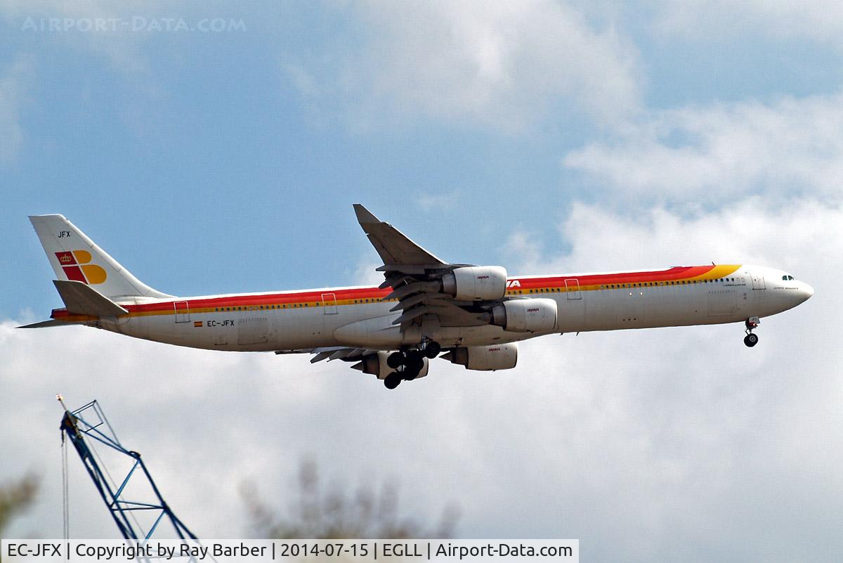 EC-JFX, 2005 Airbus A340-642 C/N 672, Airbus A340-642 [672] (Iberia) Home~G 15/07/2014. On approach 27L.