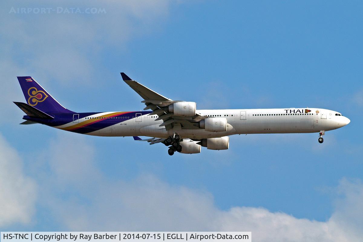 HS-TNC, 2005 Airbus A340-642 C/N 689, Airbus A340-642 [689] (Thai Airways) Home~G 15/07/2014. On approach 27L.