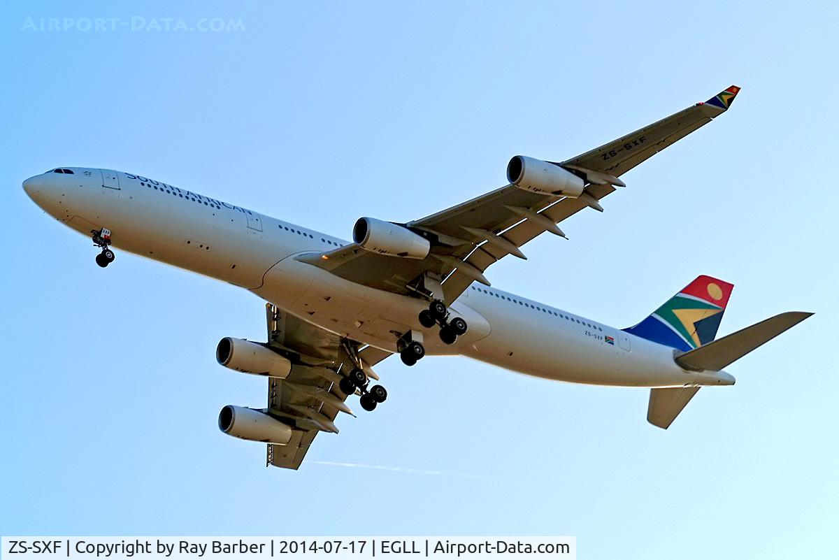 ZS-SXF, 2005 Airbus A340-313E C/N 651, Airbus A340-313E [651] (South African Airways) Home~G 17/07/2014. On approach 27R.
