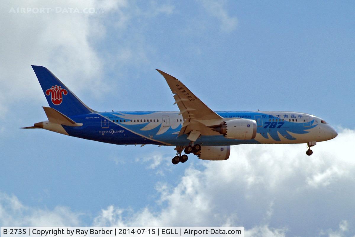 B-2735, 2013 Boeing 787-8 Dreamliner C/N 34928, Boeing 787-8 Dream Liner [34928] (China Southern Airlines) Home~G 15/07/2014. On approach 27L.