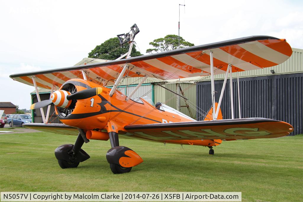 N5057V, 1942 Boeing A75N1(PT17) C/N 75-5598, Boeing A75N1(PT17) prior to a wing walking performance at the 2014 Sunderland Air Show. Fishburn Airfield, July 2014.