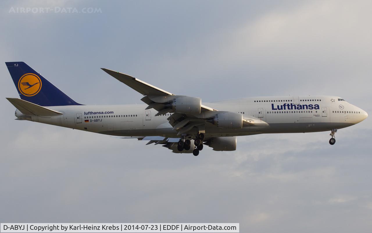 D-ABYJ, 2013 Boeing 747-830 C/N 37834, on final RWY 07R