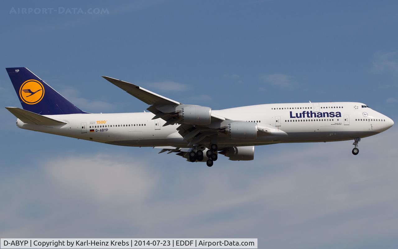 D-ABYP, 2014 Boeing 747-830 C/N 37839, on final RWY 07R