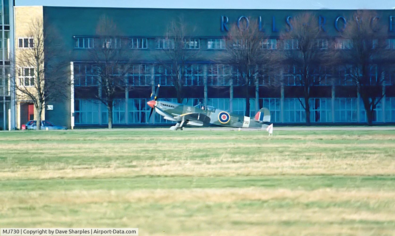 MJ730, 1943 Supermarine 361 Spitfire LF.IXe C/N CBAF.7243, At Rolls Royce Leaveden Aerodrome. Taking part in Queen's fly Past September 1990