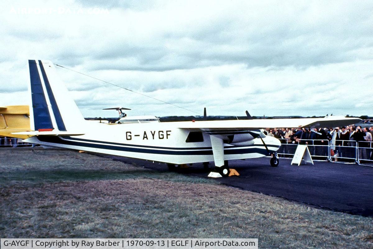 G-AYGF, 1970 Britten-Norman BN-2A-6 Islander C/N 193, Britten-Norman BN-2A Islander [0193] Farnborough~G 13/09/1970. From a slide.