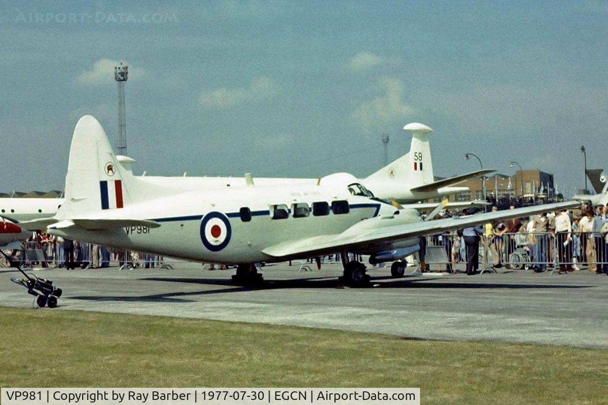 VP981, De Havilland DH-104 Devon C.2 C/N 04205, De Havilland DH.104 Devon C.2 (Royal Air Force) RAF Finningley~G 30/07/1977. From a slide.