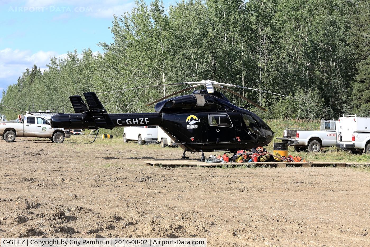 C-GHFZ, 1978 Hughes 369D C/N 1070212D, On standby for forest fire detail in Zama City, Alberta