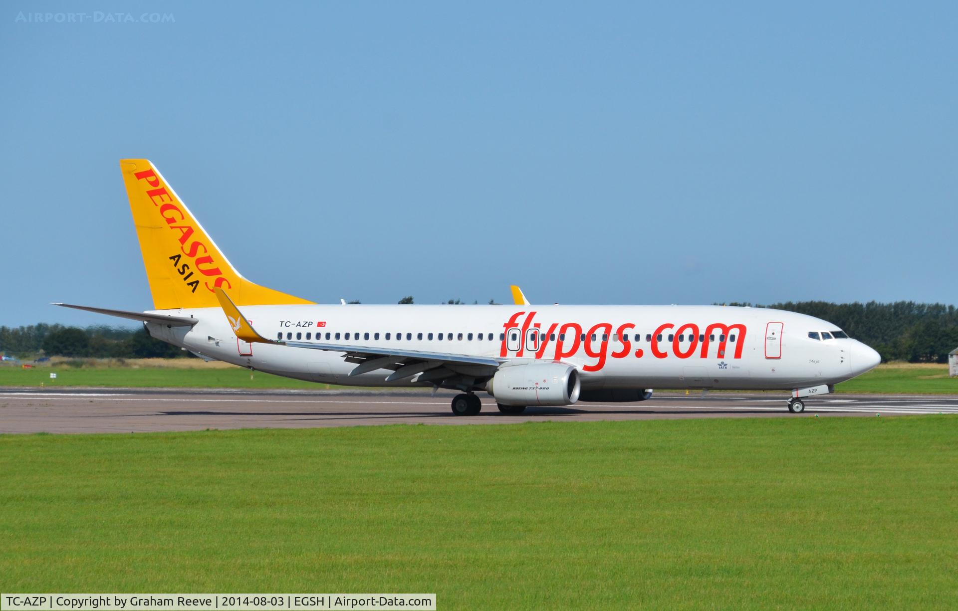 TC-AZP, 2012 Boeing 737-82R C/N 38176, About to depart Norwich on runway 