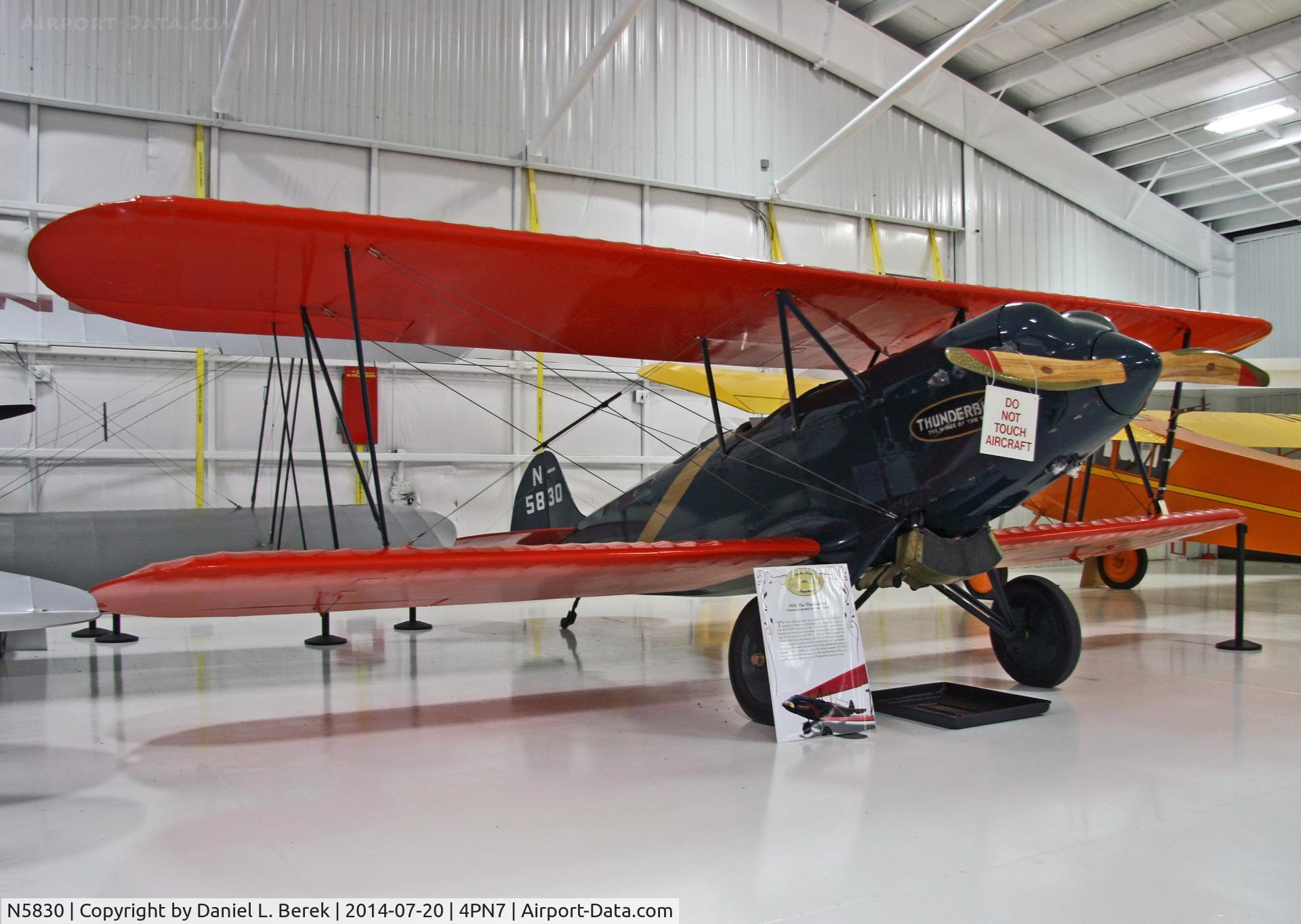 N5830, 1928 General Aircraft Co THUNDERBIRD W-14 C/N 2812, In the main hangar of the Eagle's Mere Air Museum.  This was Roscoe Turner's airplane.  It's the only example known to exist.