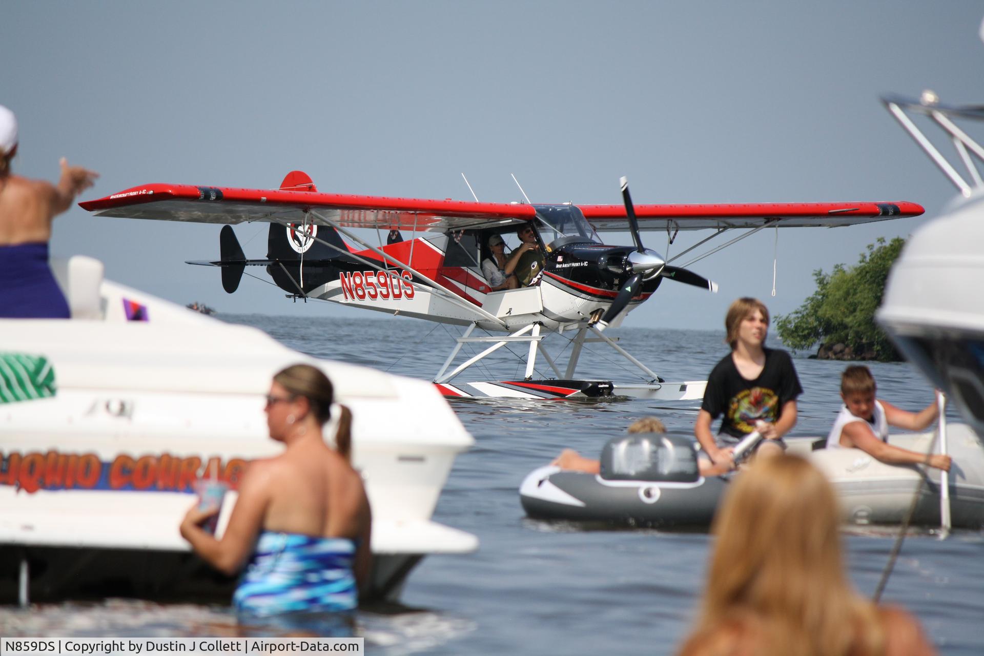 N859DS, 2007 Aviat A-1B Husky C/N 2416, Streich's Beach south of Oshkosh, WI on lake Winnebago.  During EAA 8-22-2014