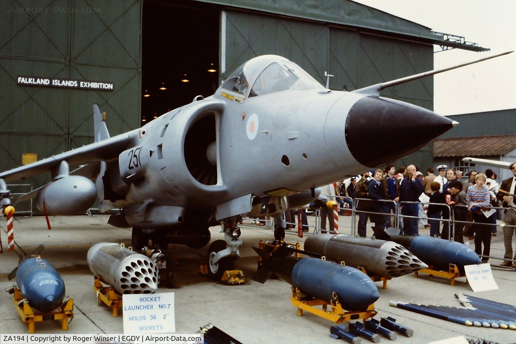 ZA194, 1982 British Aerospace Sea Harrier FRS.1 C/N 41H-912033, Coded 251 of 809 NAS at the RNAS Yeovilton Naval Air Day 1982.