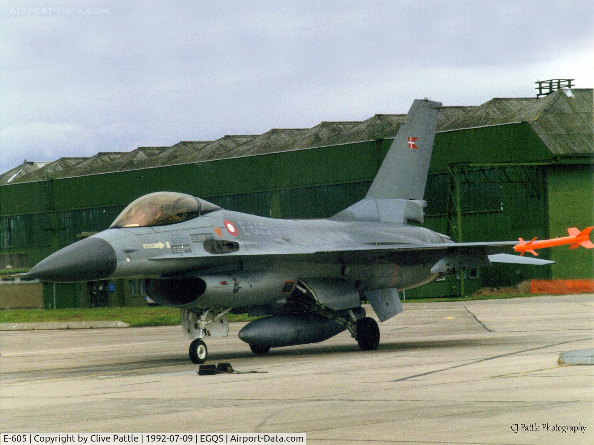 E-605, 1980 SABCA F-16AM Fighting Falcon C/N 6F-40, Scanned from print - an action shot on the apron at RAF Lossiemouth whilst on detachment in July 1992