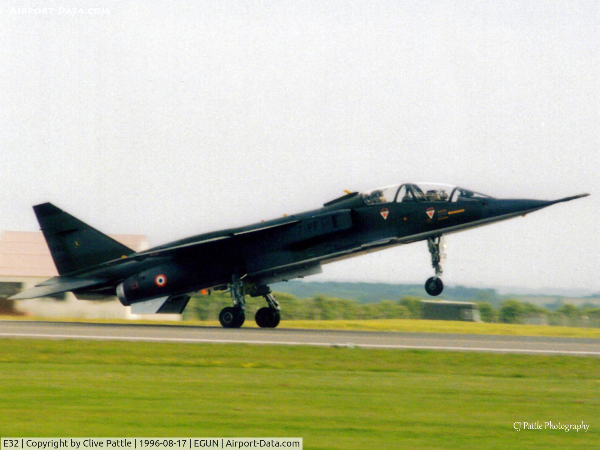 E32, Sepecat Jaguar E C/N E32, Scanned from print. Taken at Mildenhall Airshow '96 whilst coded 7-PF with French AF EC.2/7