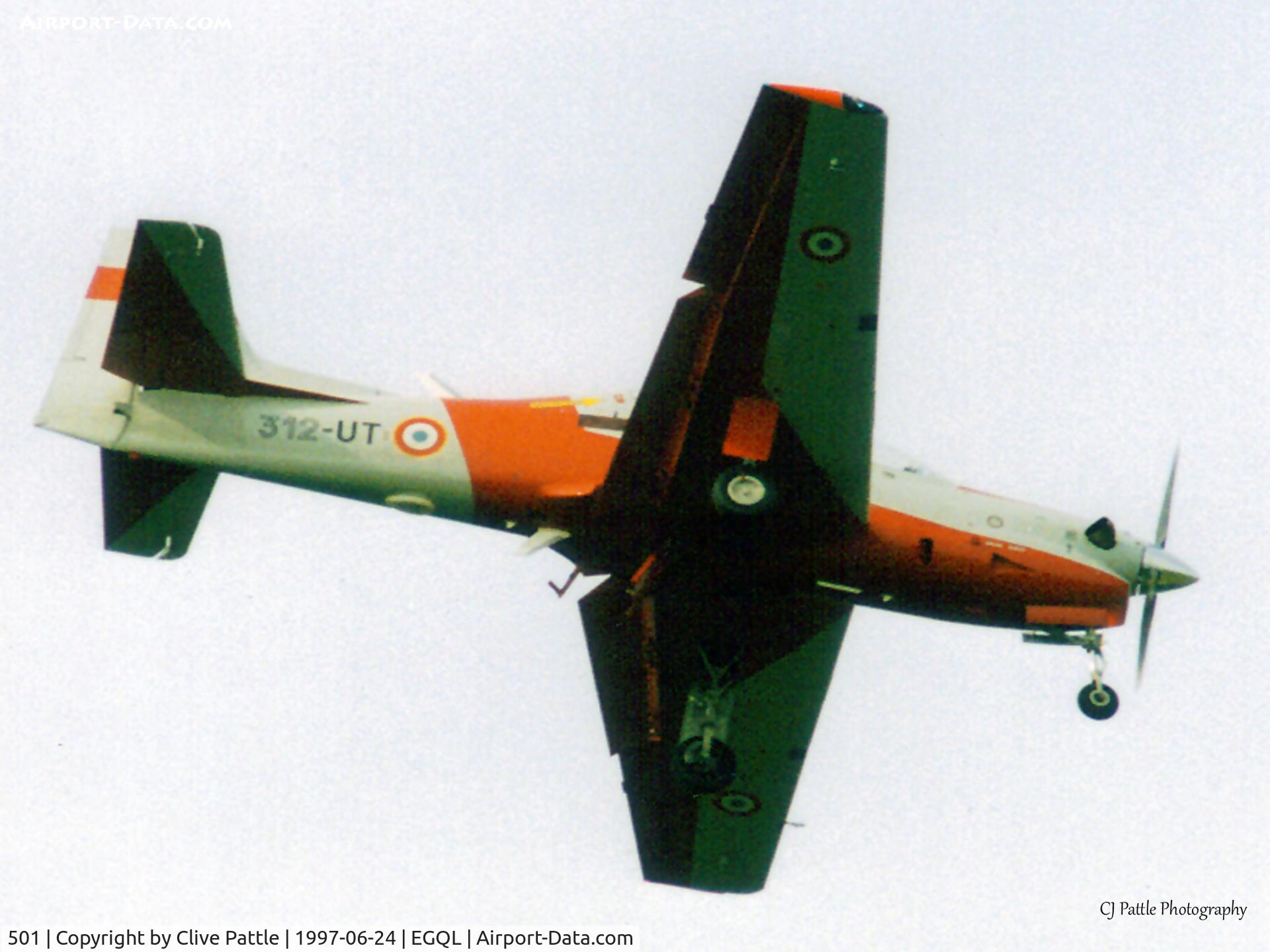 501, Embraer EMB-312F Tucano C/N 312501, Scanned from a print, sorry for the borderline quality, French AF Tucano 501 seen landing at RAF Leuchars on arrival for detachment.