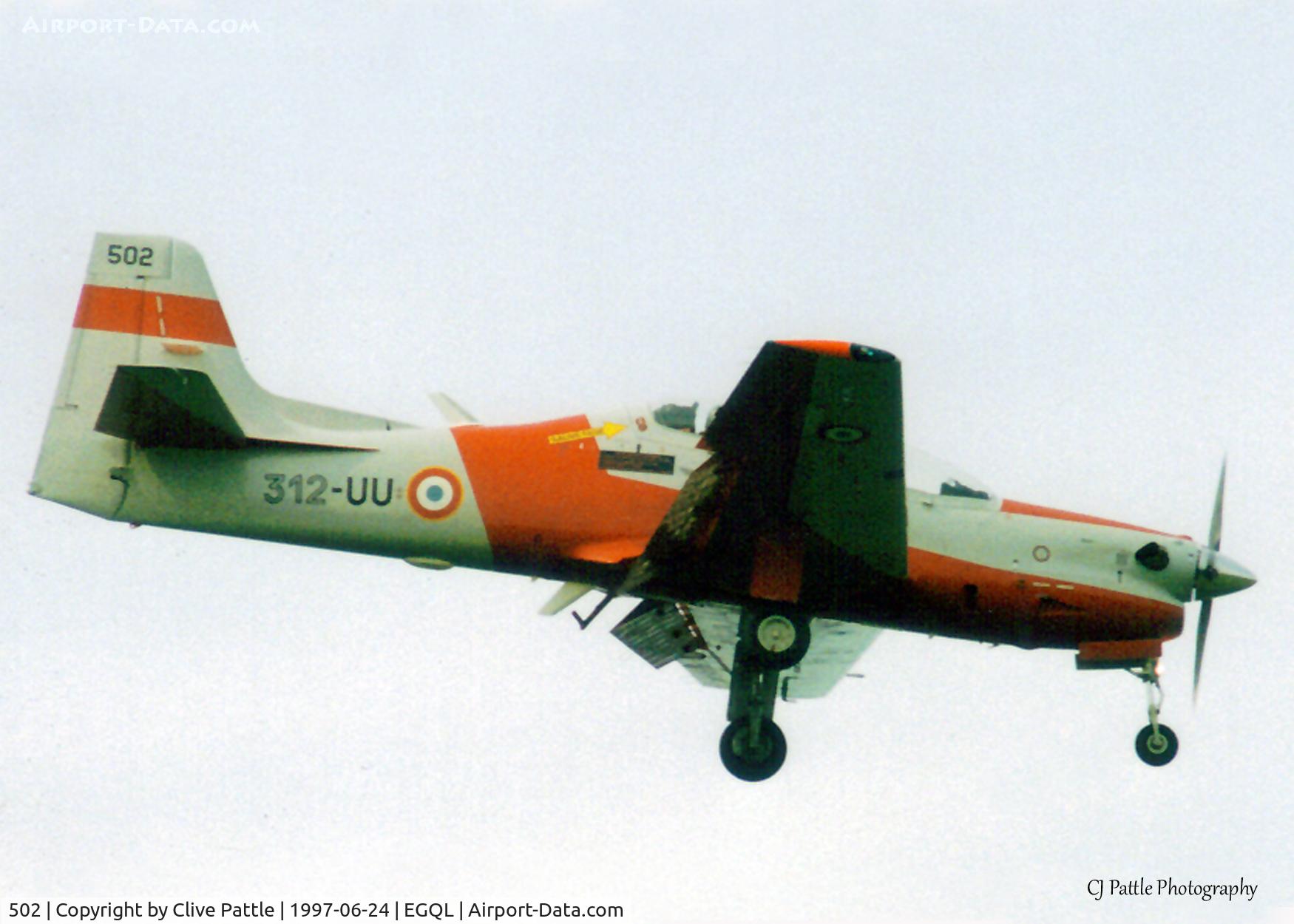 502, Embraer EMB-312F Tucano C/N 312502, Scanned from a print. Caught landing at RAF Leuchars during a detachment in June '97.
