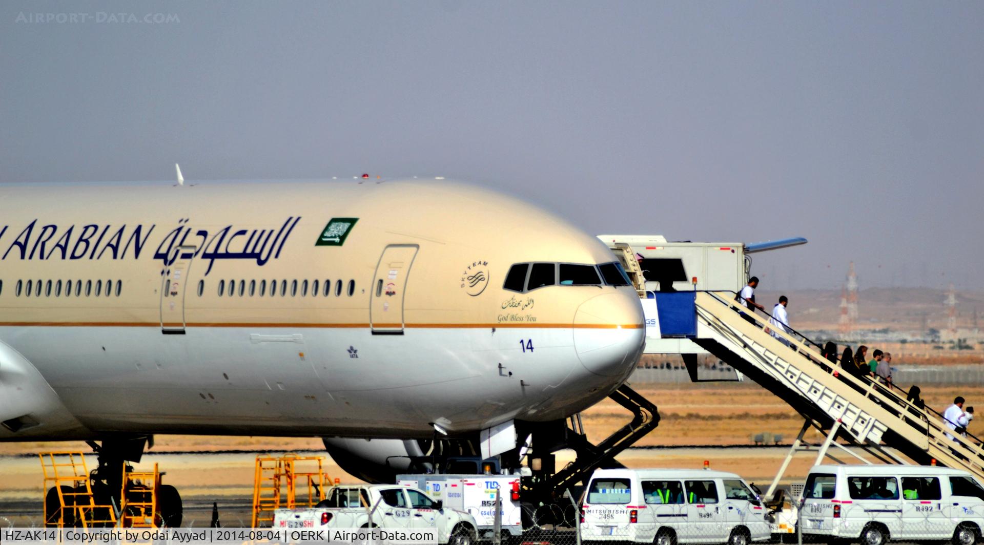 HZ-AK14, 2012 Boeing 777-368/ER C/N 41051, after landing Offloading Pax