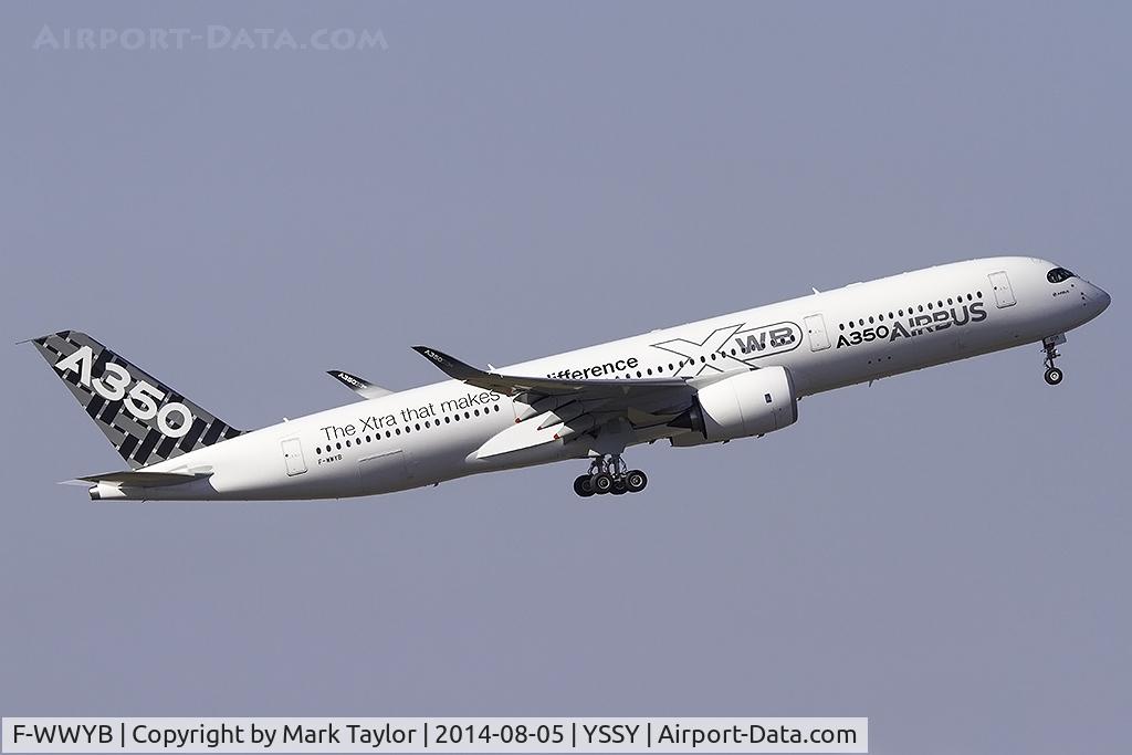 F-WWYB, 2014 Airbus A350-941 C/N 005, A350 visiting Australia for the first time.  Seen here departing Sydney for Auckland