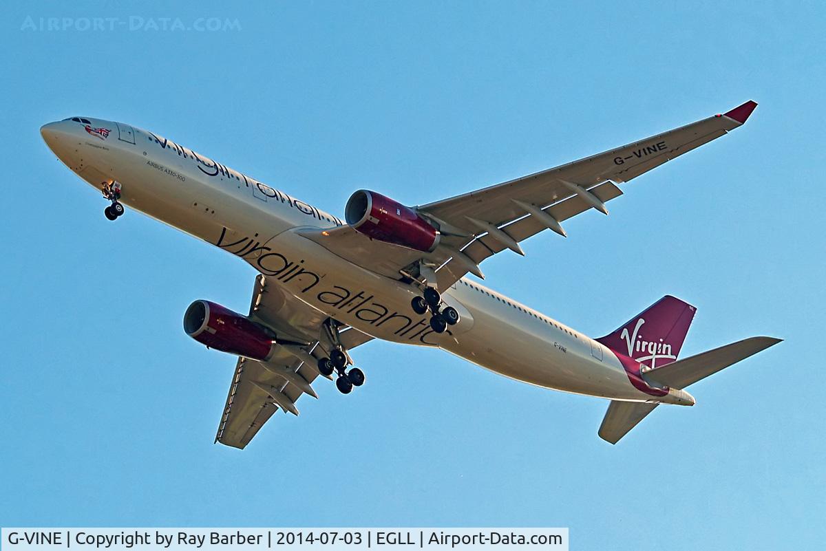 G-VINE, 2011 Airbus A330-343X C/N 1231, Airbus A330-343 [1231] (Virgin Atlantic) Home~G 03/07/2014. On approach 27R.