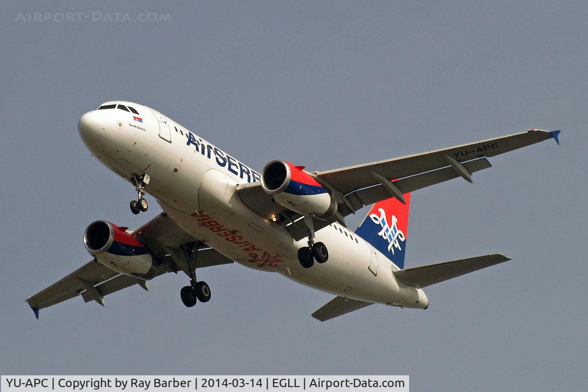 YU-APC, 2005 Airbus A319-132 C/N 2621, Airbus A319-131 [2621] (Air Serbia) Home~G 14/03/2014. On approach 27R.