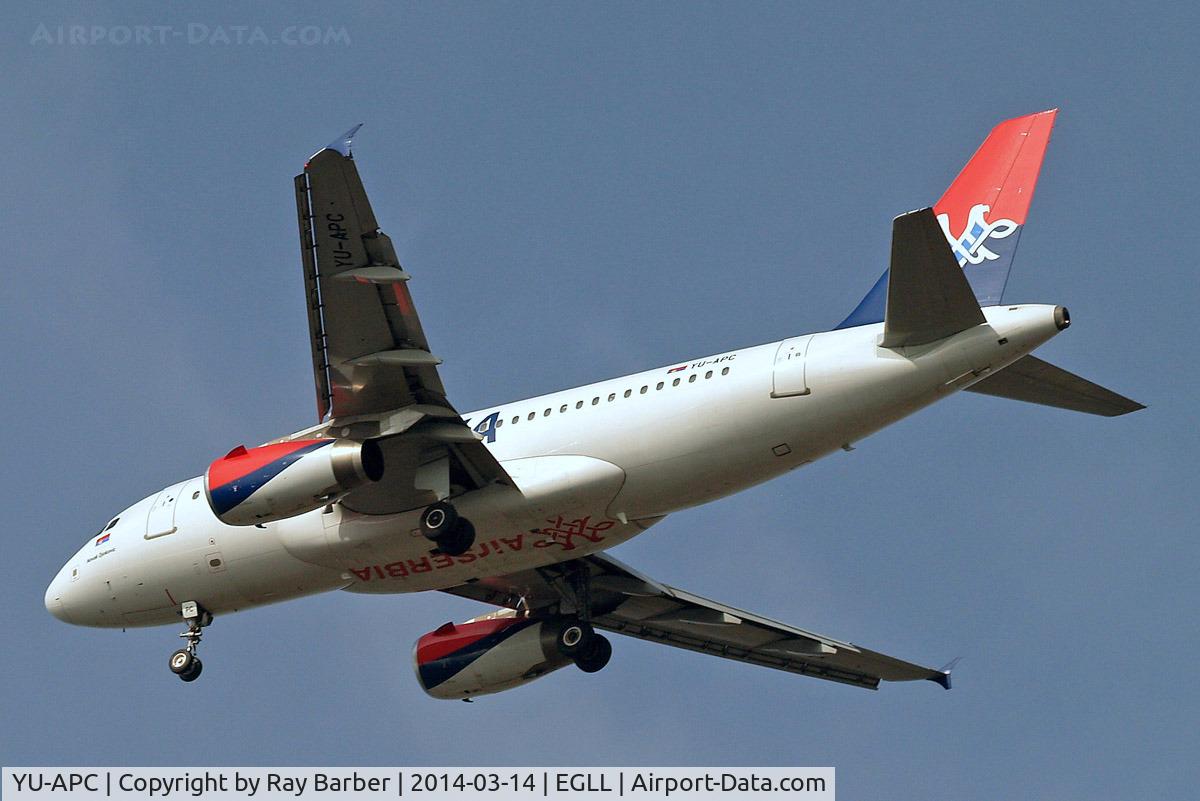 YU-APC, 2005 Airbus A319-132 C/N 2621, Airbus A319-131 [2621] (Air Serbia) Home~G 14/03/2014. On approach 27R.
