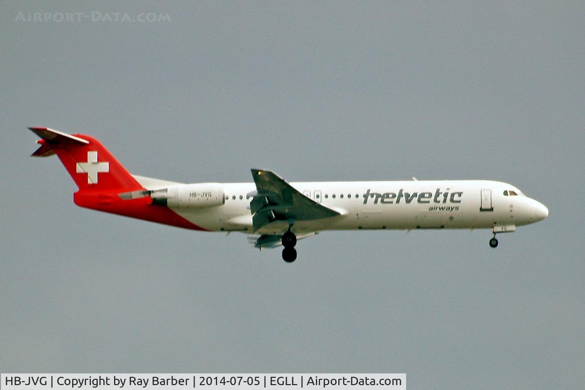 HB-JVG, 1993 Fokker 100 (F-28-0100) C/N 11478, Fokker F-100 [11478] (Helvetic Airways) Home~G 05/07/2014. On approach 27L.