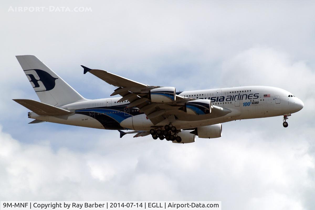 9M-MNF, 2012 Airbus A380-841 C/N 114, Airbus A380-841 [114] (Malaysia Airlines) Home~G 14/07/2014. On approach 27L.