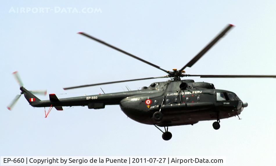EP-660, Mil Mi-17-1V Hip C/N 96050, Peruvian Army Mil Mi-17 in flight near Lima.