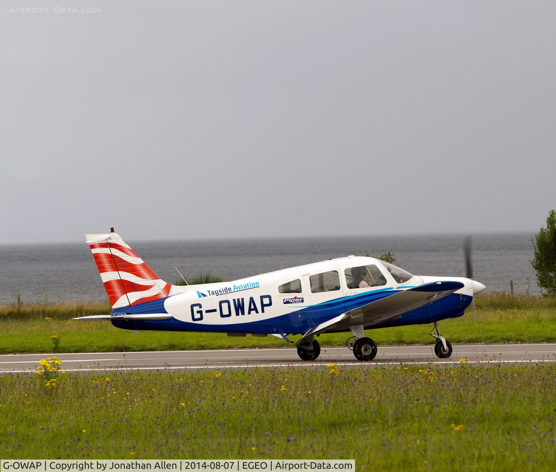G-OWAP, 1977 Piper PA-28-161 Cherokee Warrior II C/N 28-7816314, On Runway 19 Oban Airport.