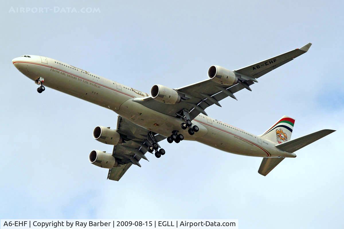 A6-EHF, 2007 Airbus A340-642X C/N 837, Airbus A340-642 [837] (Etihad Airways) Home~G 15/08/2009. On approach 27R.