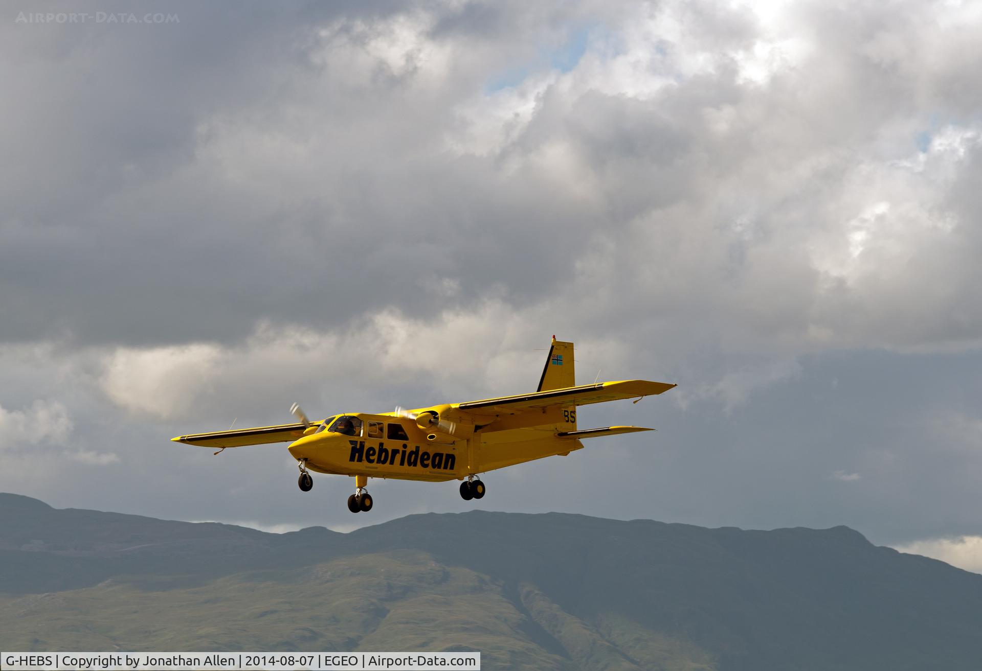 G-HEBS, 1994 Britten-Norman BN-2B-20 Islander C/N 2267, Approaching Runway 19, Oban Airport with the Thursday afternoon flight from Islay and Colonsay.