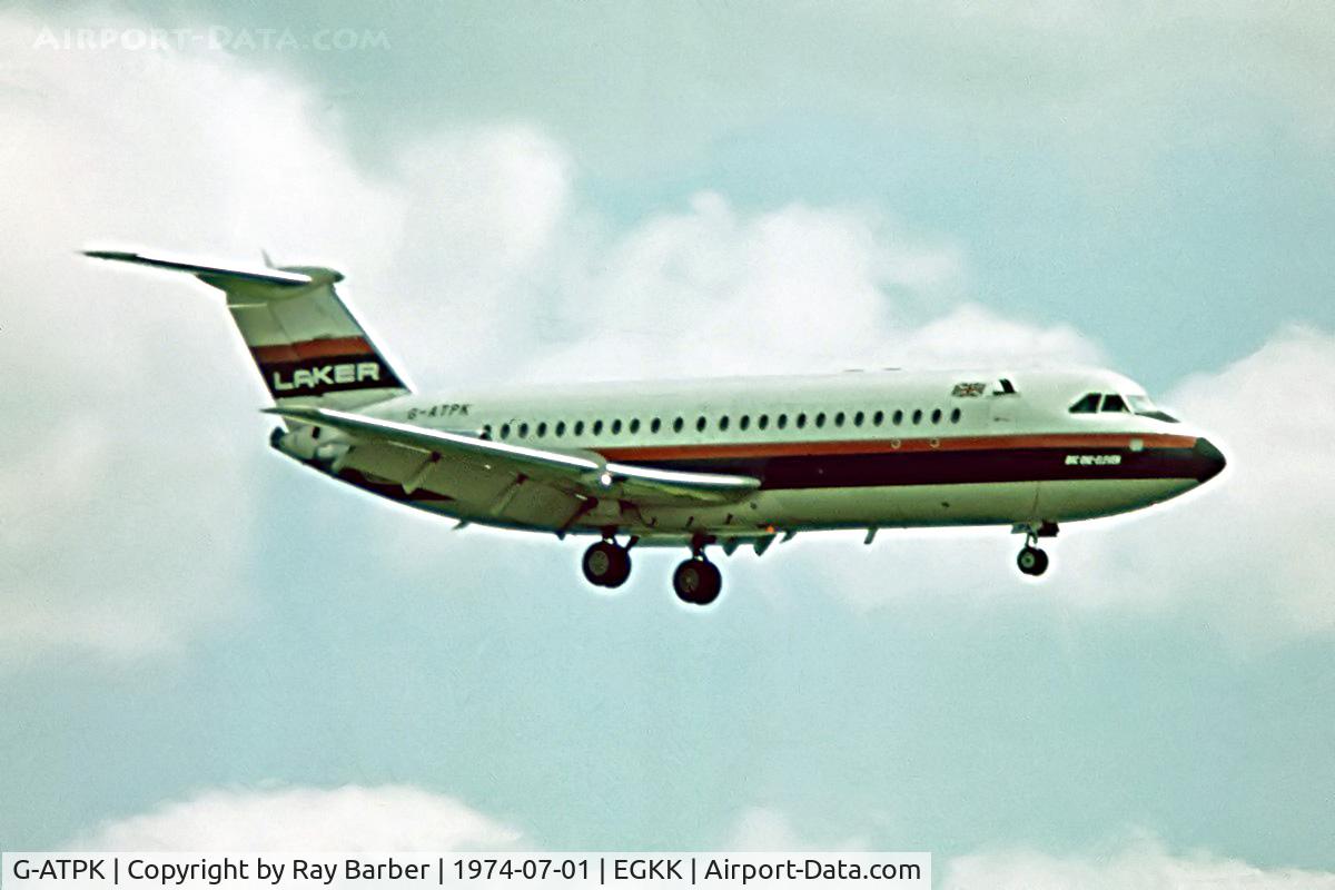 G-ATPK, 1966 BAC 111-301AG One-Eleven C/N BAC.034, BAC 1-11 301AG One-Eleven [034] (Laker Airways) Gatwick ~G 01/07/1974. From a slide.