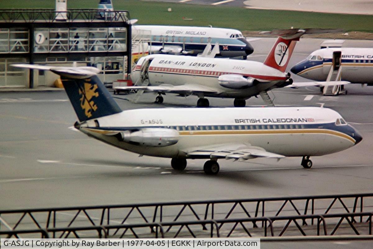 G-ASJG, 1964 BAC 111-201AC One-Eleven C/N BAC.011, BAC 1-11 201AC One-Eleven [011] (British Caledonian) Gatwick~G 05/04/1977. From a slide.