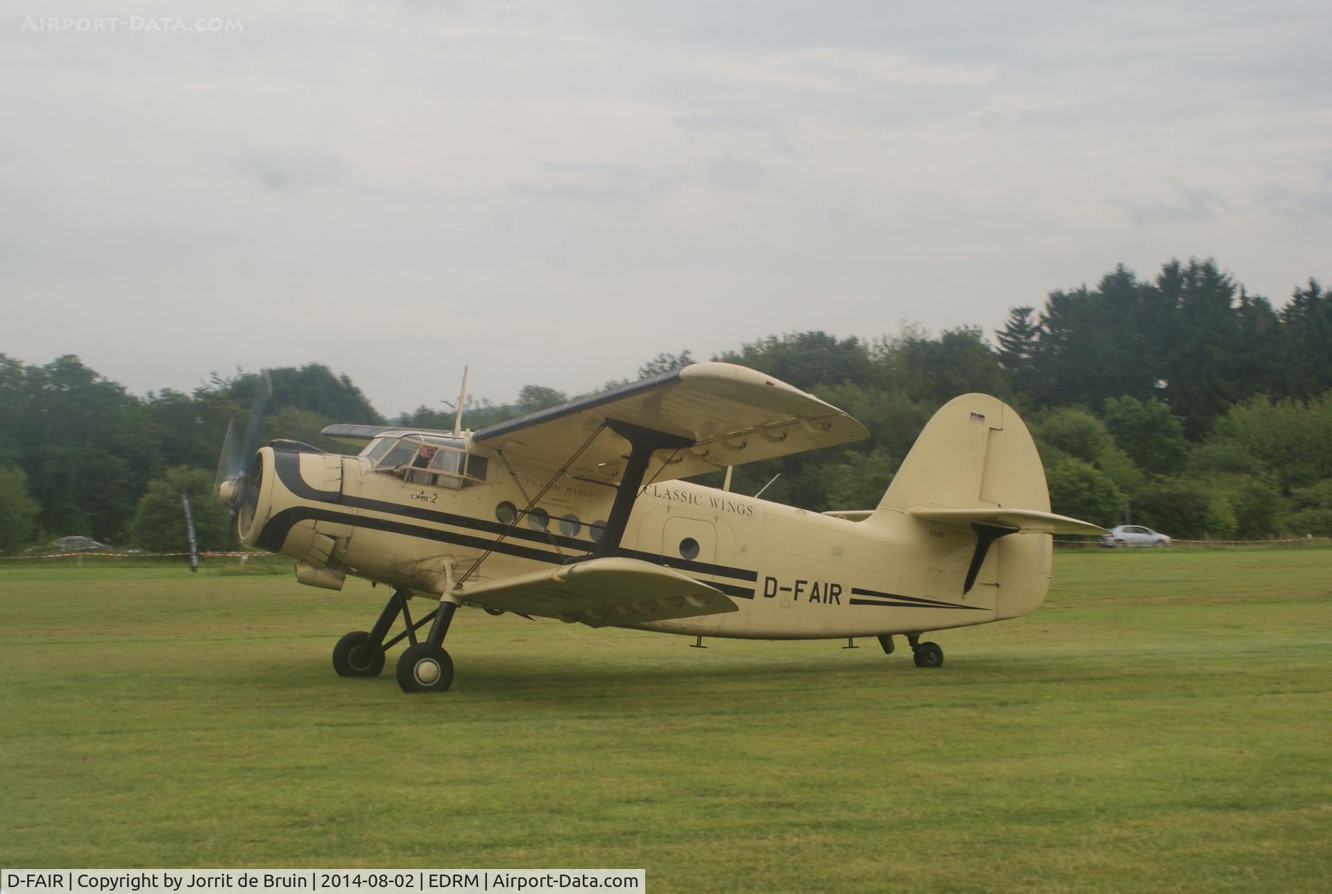 D-FAIR, 1956 Antonov An-2 C/N 172(473)05/1G17205, Während des Flugplatzfest auf dem Mont-Royal Traben-Trarbach Flugplatz. - During the Flugplatzfest on the Mont-Royal Traben-Trarbach airport.