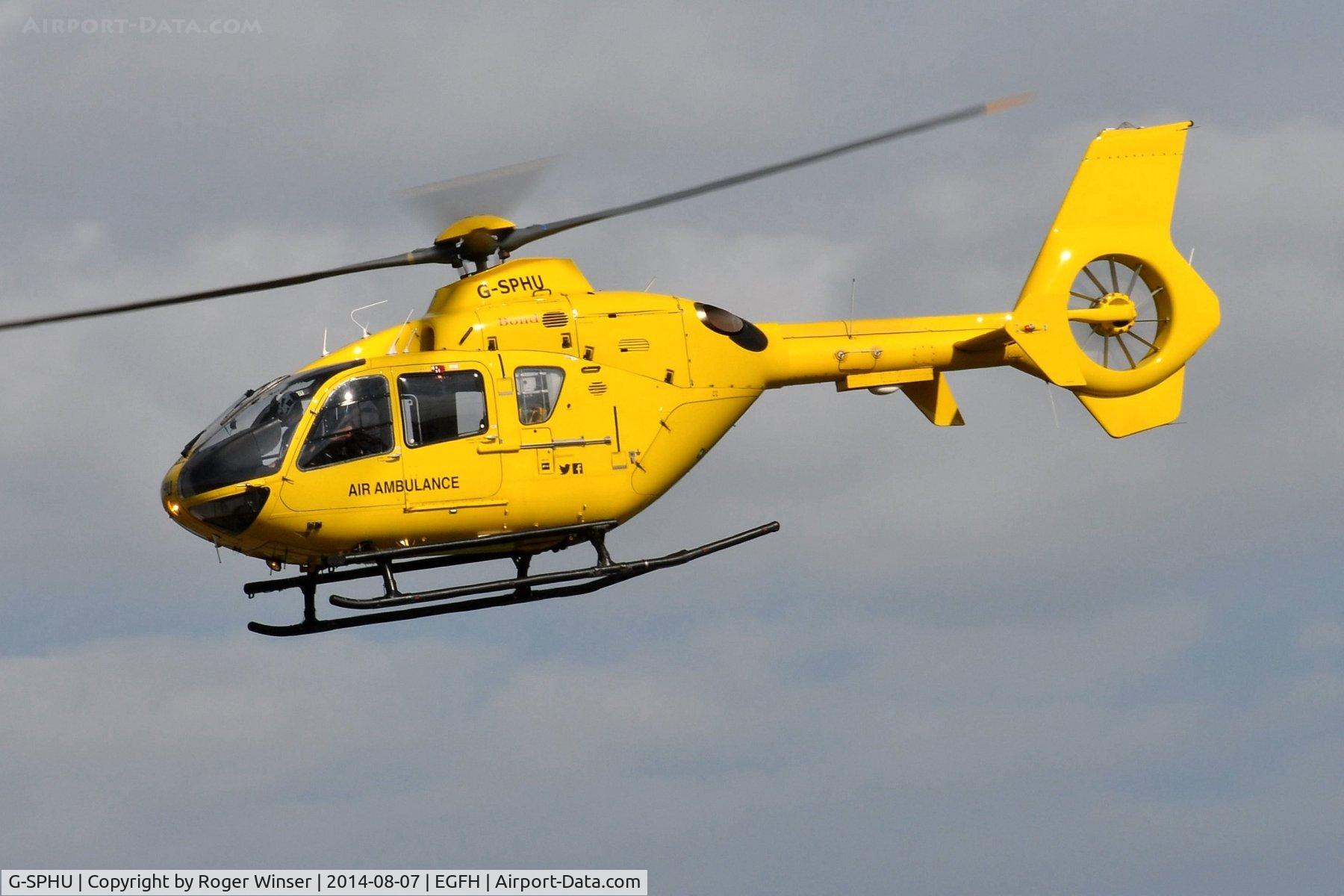 G-SPHU, 2002 Eurocopter EC-135T-2 C/N 0245, Bond Air Services spare helicopter replacing the Swansea Airport based Wales Air Ambulance helicopter (G-WASN) whilst it is being maintained at Gloucestershire Airport.