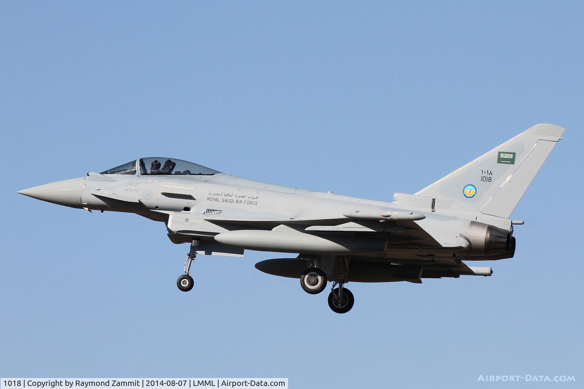 1018, Eurofighter EF-2000 Typhoon F2 C/N 431/CS026, Eurofighter EF2000 1018 (ZK391) of Royal Saudi Air Force seen here landing in Malta during delivery flight to Saudi Arabia.