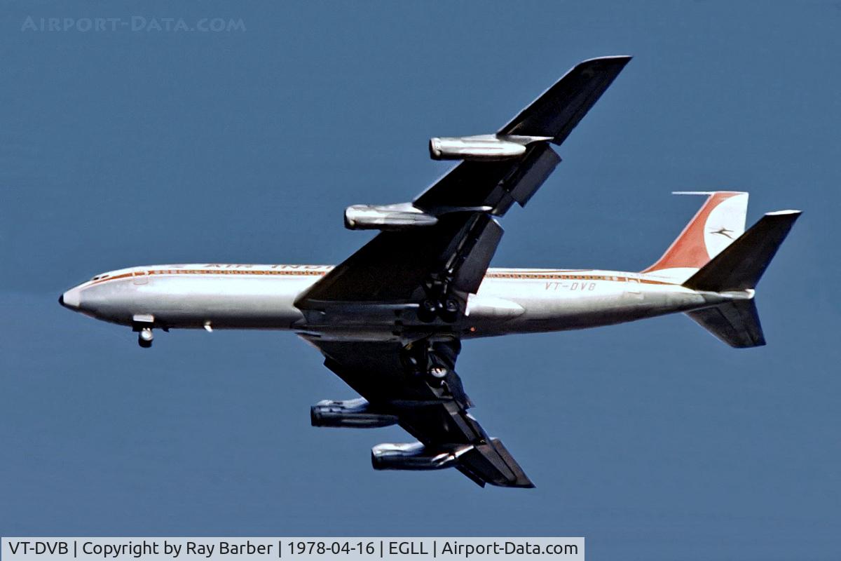VT-DVB, 1967 Boeing 707-337C C/N 19248, Boeing 707-337B [19248] (Air India) Home~G 16/04/1978 On approach 28R Date approximate. From a slide.