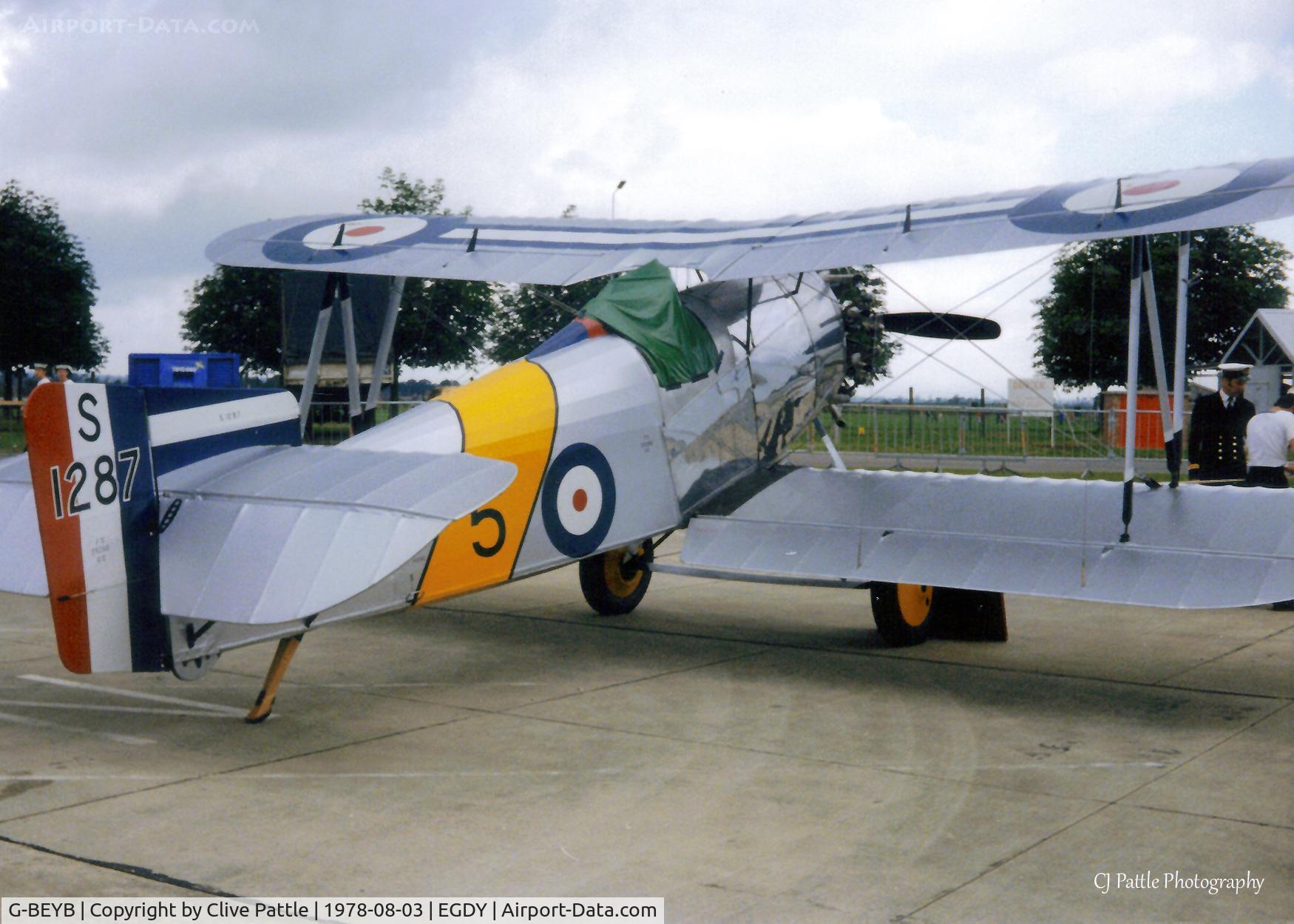 G-BEYB, 1979 Fairey Flycatcher (Westward Airways Ltd replica) C/N WA3, Scanned from print, here the replica Flycatcher makes its first public appearance,  at the RNAS Yeovilton Air Day '78,  before heading indoors at the Fleet Air Arm Museum.
