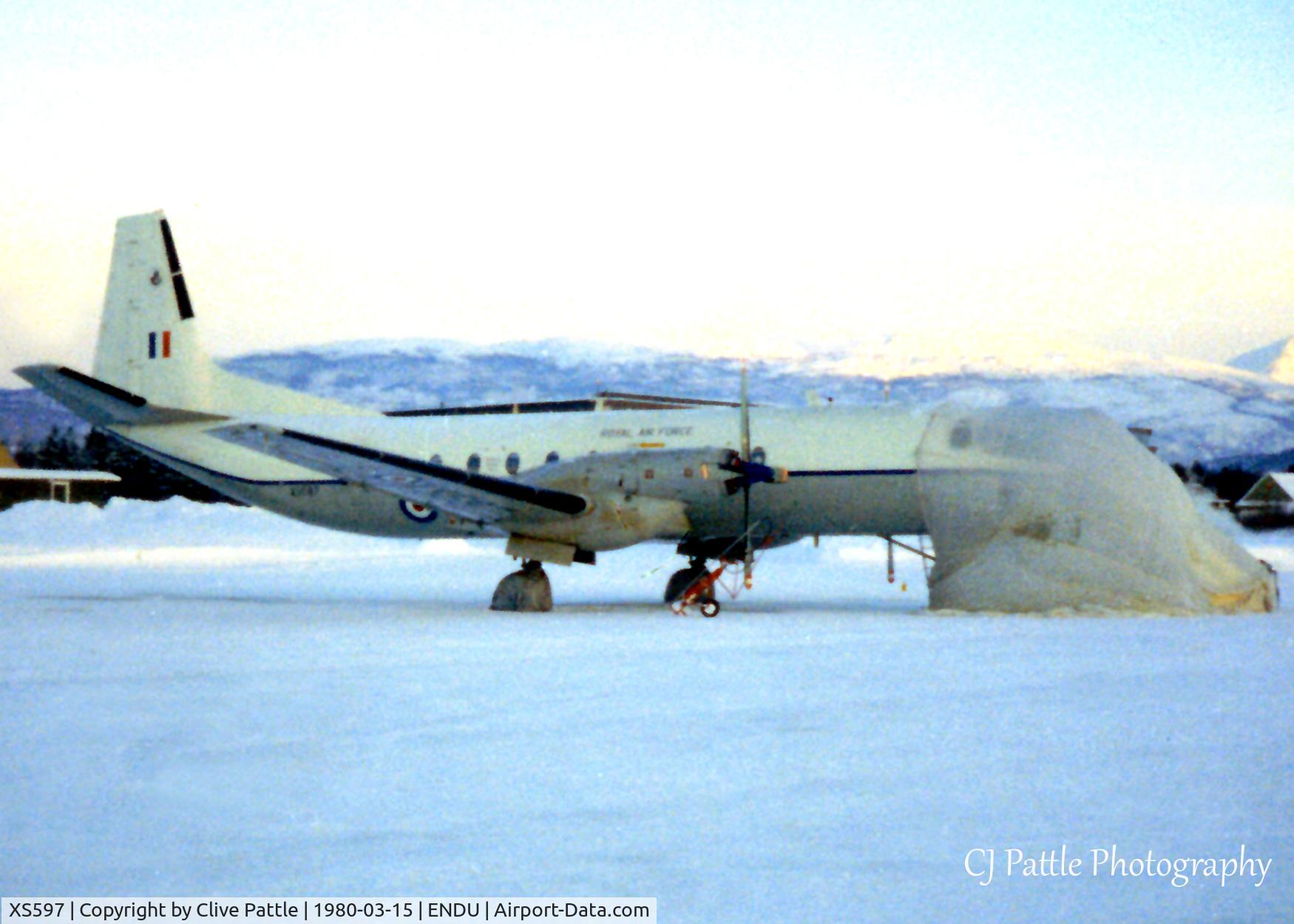XS597, 1966 Hawker Siddeley HS-780 Andover C1 C/N 1575, Scanned from a print, pictured on a frozen ramp at RNoAF Bardufoss, North Norway in March '80.
