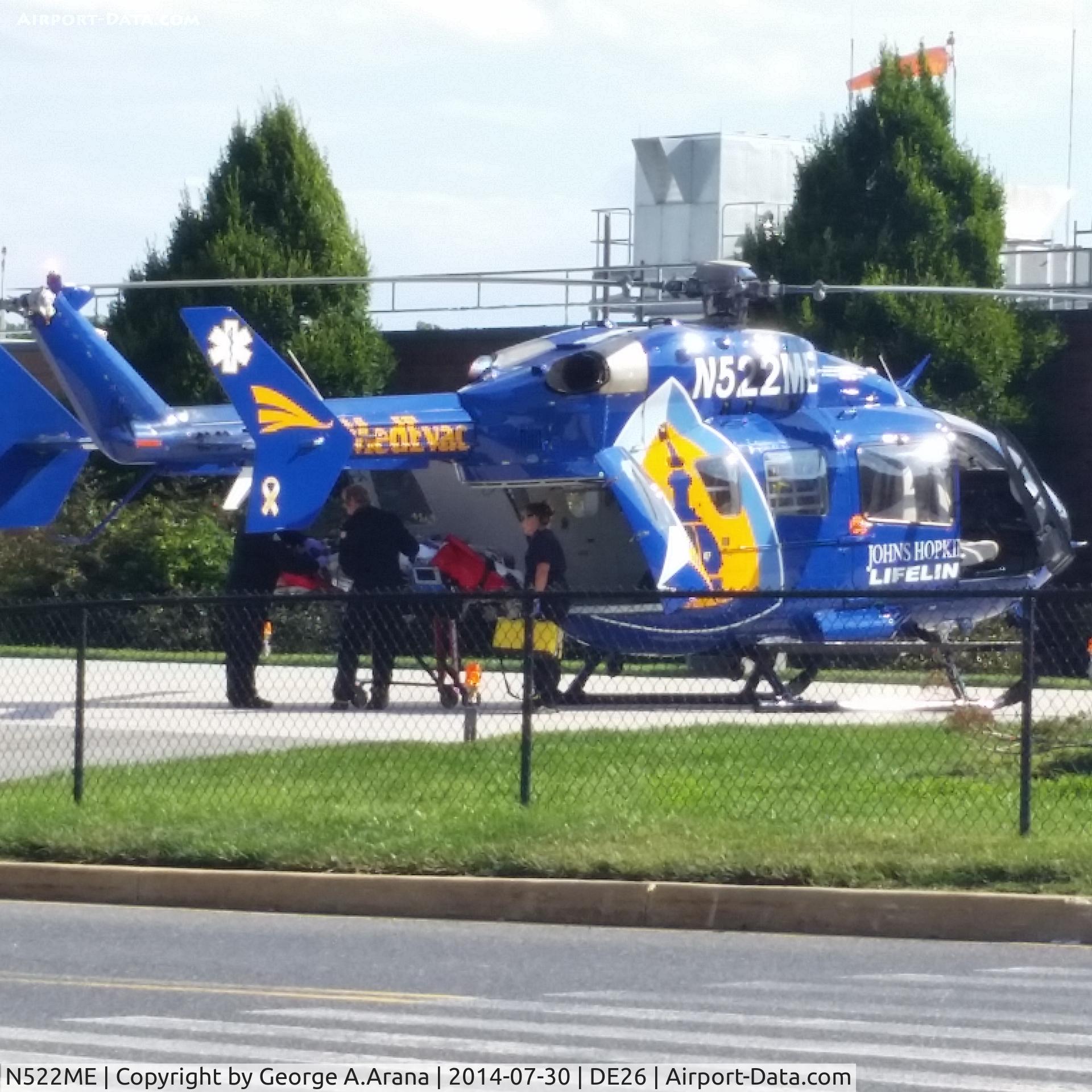 N522ME, 2000 Eurocopter EC-135T-1 C/N 0144, John Hopkins Lifeline Eurocopter EC145 on patient delivery to Christiana Hospital in Newark Delaware.