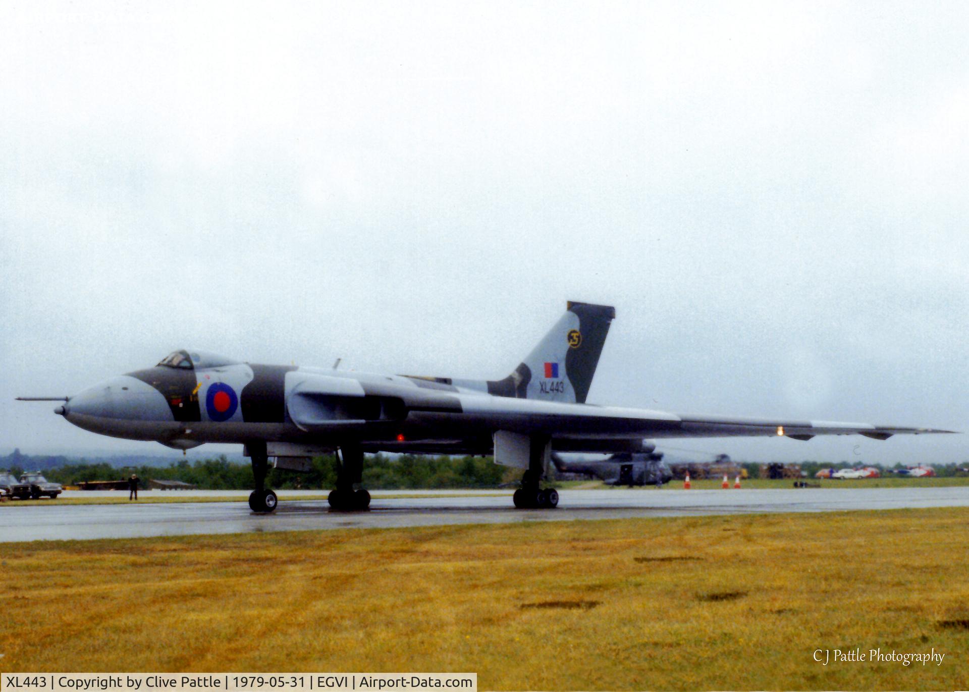 XL443, 1962 Avro Vulcan B.2 C/N Set 46, Scanned from a print, XL443 taxies for display at the International Air Tattoo (it didn't have the 'Royal' prefix then) at Greenham Common, Berkshire 1979