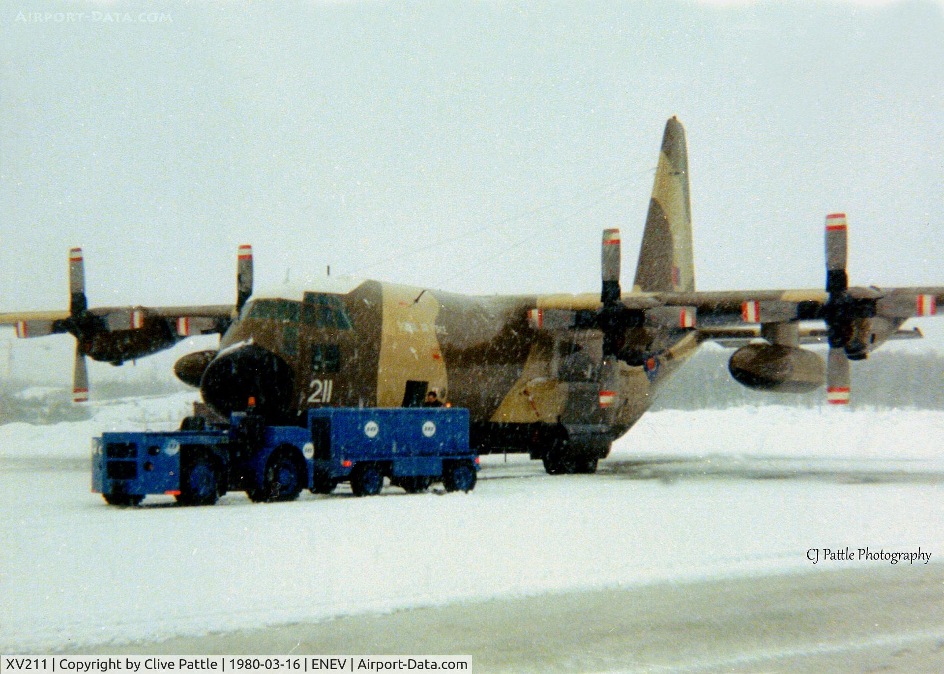XV211, 1967 Lockheed C-130K Hercules C.1P C/N 382-4237, Scanned from a print. XV211 battles the elements in North Norway at ENEV Evenes airport during Exercise Clockwork '80.