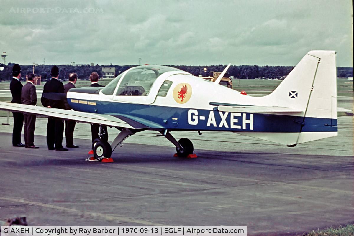 G-AXEH, Scottish Aviation B125 Bulldog 1 C/N B125/001, Scottish Aviation SA.120 Srs.1 Bulldog [001] Farnborough~G 13/09/1970. From a slide.