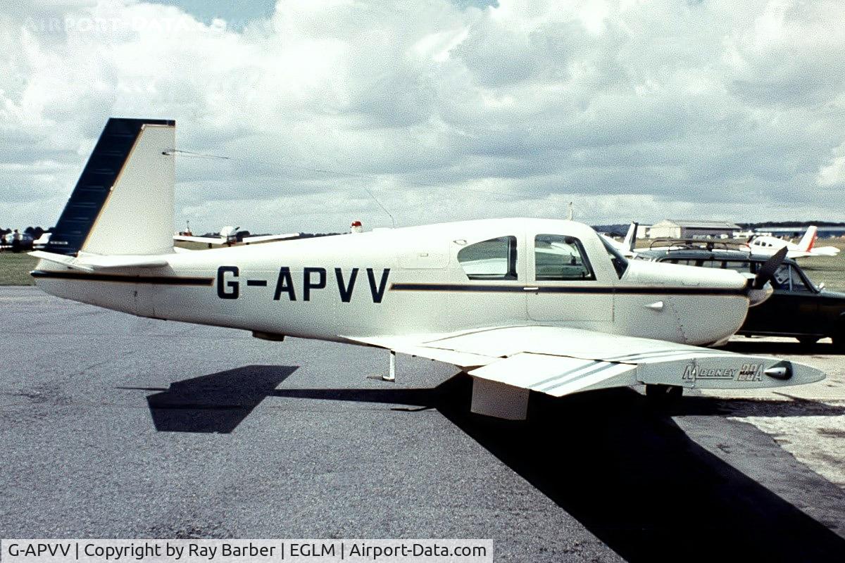 G-APVV, 1959 Mooney M20A C/N 1474, Mooney M.20A Mark 20 [1474] White Waltham~G 01/08/1972. From a slide date approximate.