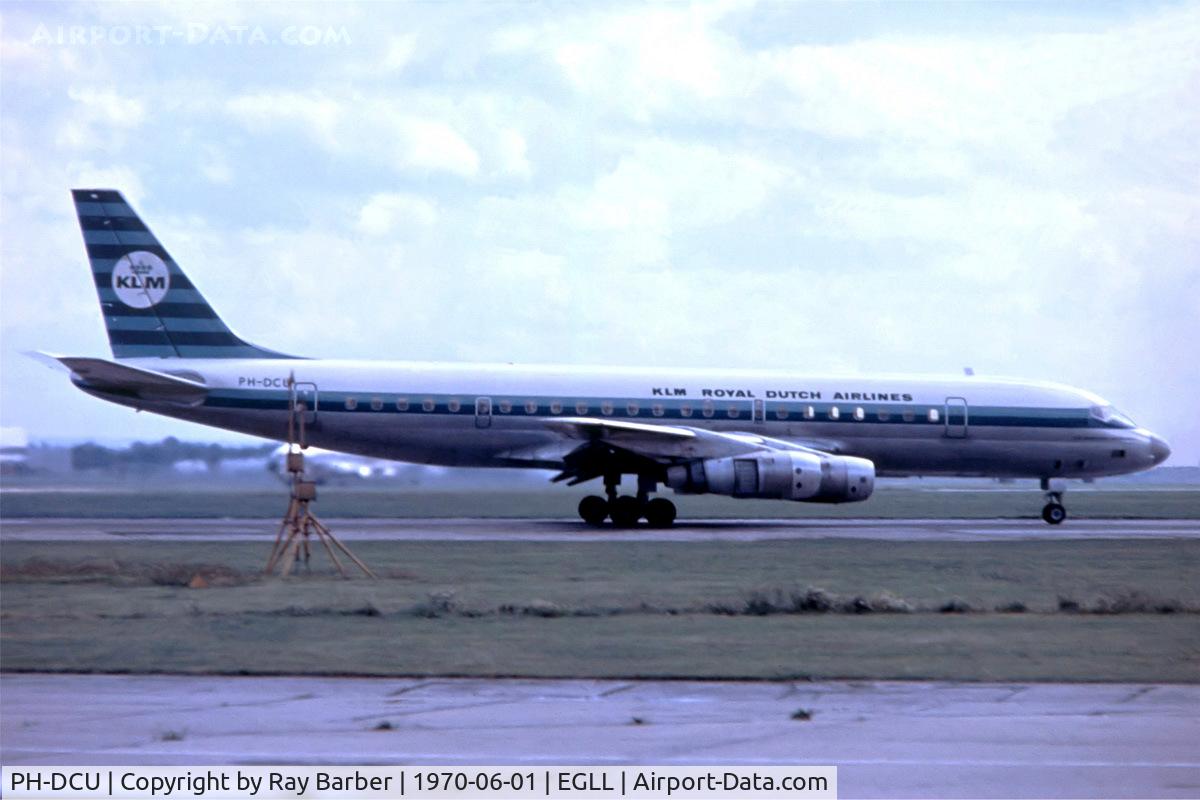 PH-DCU, 1966 Douglas DC-8-55F C/N 45859, Douglas DC-8-55 [45859] (KLM Royal Dutch Airlines) Heathrow~G 01/06/1970. Departing 28R. Date approximate. From a slide.