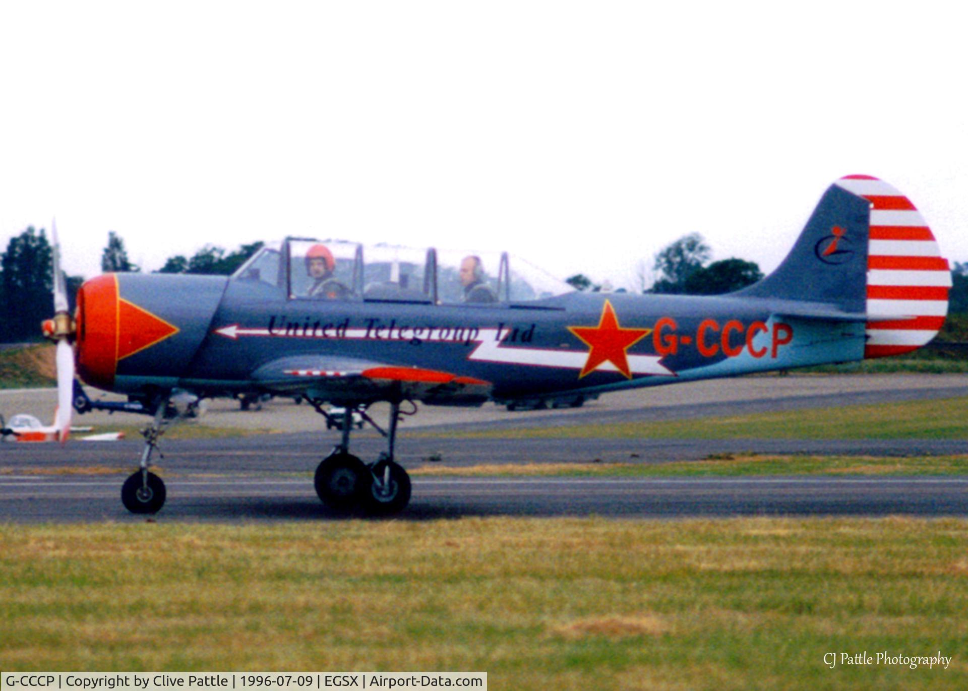 G-CCCP, 1982 Bacau Yak-52 C/N 899404, Scanned from print, Yak-52 G-CCCP taxies out from North Weald, July '96.