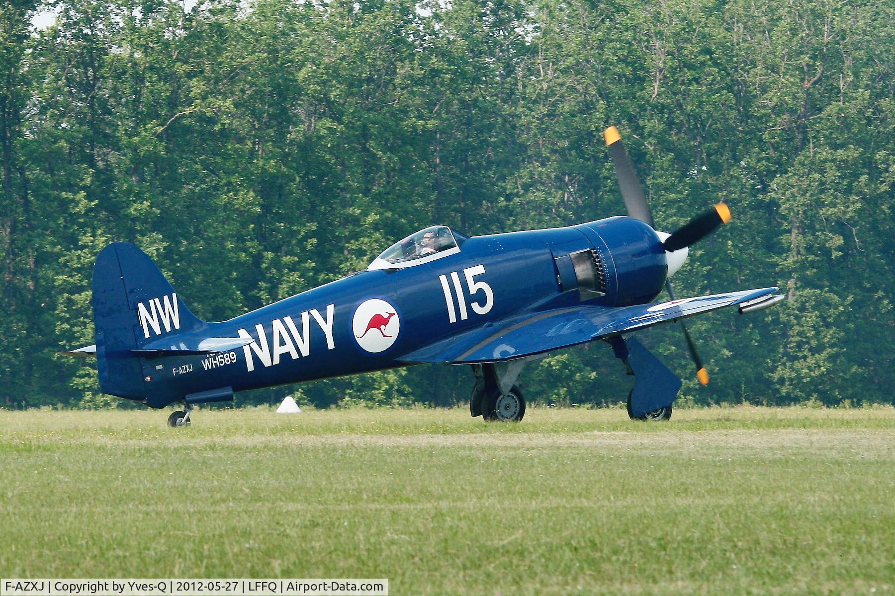 F-AZXJ, 1949 Hawker Sea Fury FB.11 C/N 37733, Hawker Sea Fury FB MK11, La Ferté Alais Airfield (LFFQ) Air Show (Le Temps Des Hélices) in may 2012