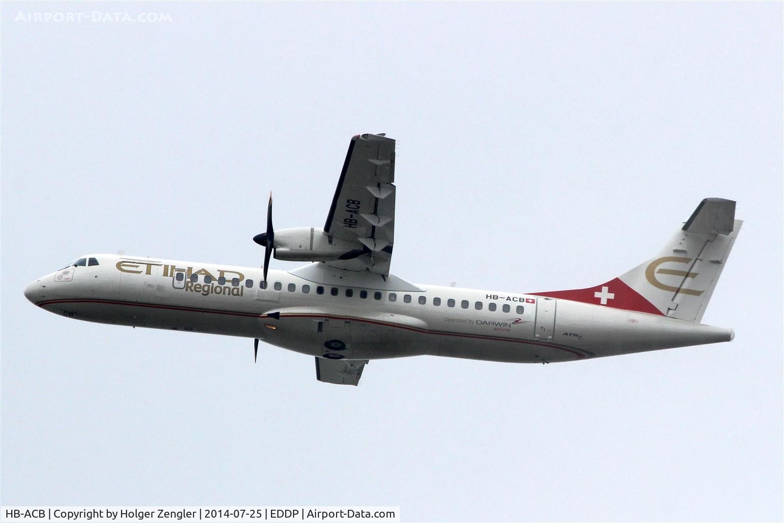 HB-ACB, 2001 ATR 72-212A (500) C/N 662, Leaving rainy LEJ with destination AMS....