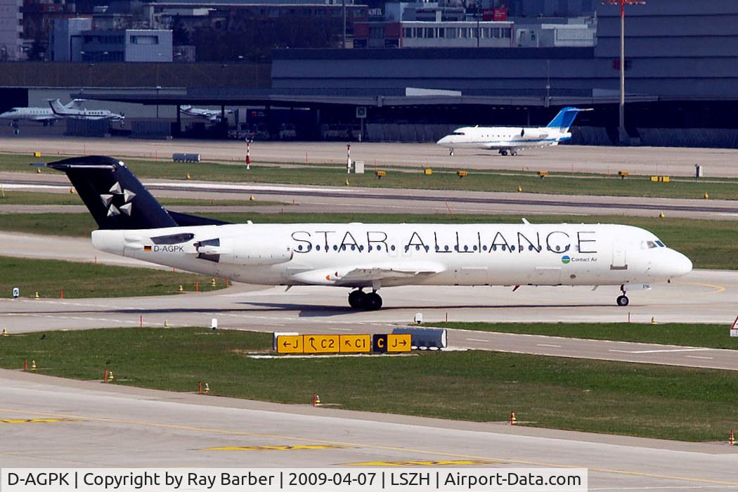 D-AGPK, 1990 Fokker 100 (F-28-0100) C/N 11313, Fokker F-100 [11313] (Contact Air) Zurich~HB 07/04/2009