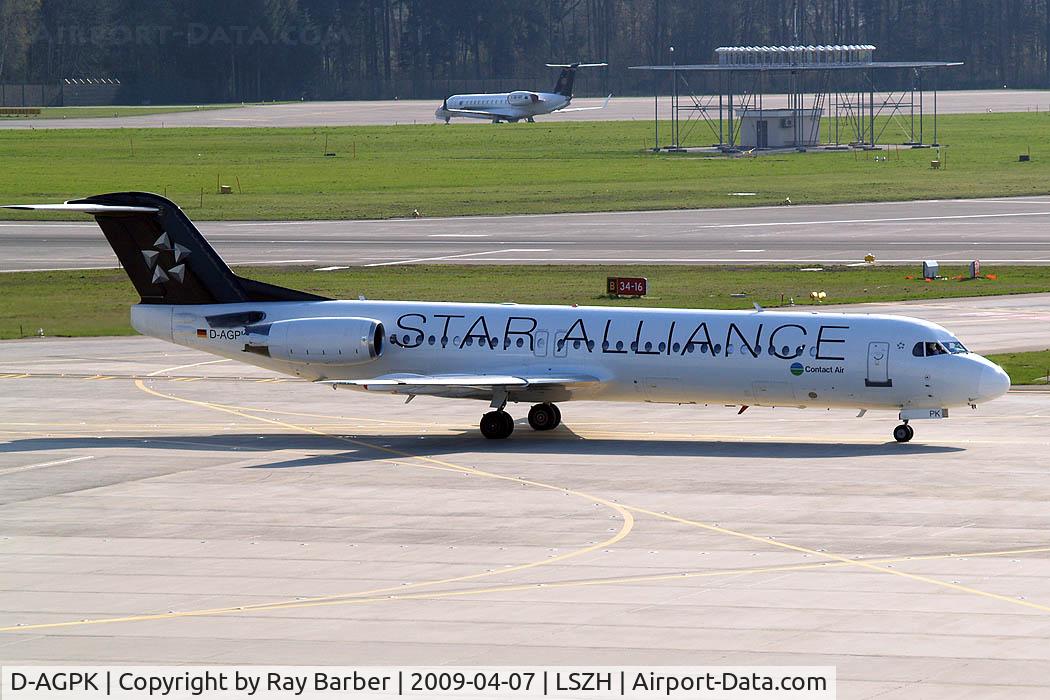 D-AGPK, 1990 Fokker 100 (F-28-0100) C/N 11313, Fokker F-100 [11313] (Contact Air) Zurich~HB 07/04/2009
