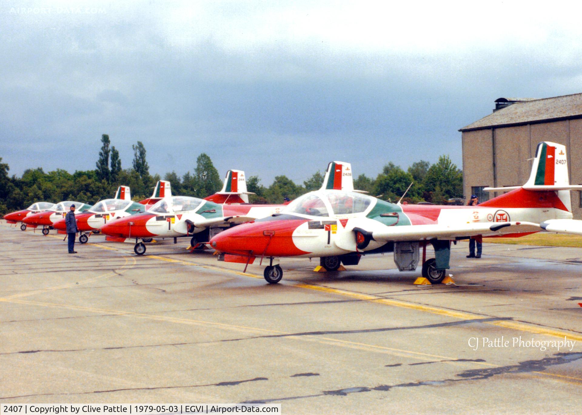 2407, 1962 Cessna T-37C Tweety Bird C/N 40731, Scanned from print, Pictured are five mebers of the 7 strong Portugese AF Team 'ASAS De Portugal' as they appeared at IAT Greenham Common, 1979. 2407 is nearest.